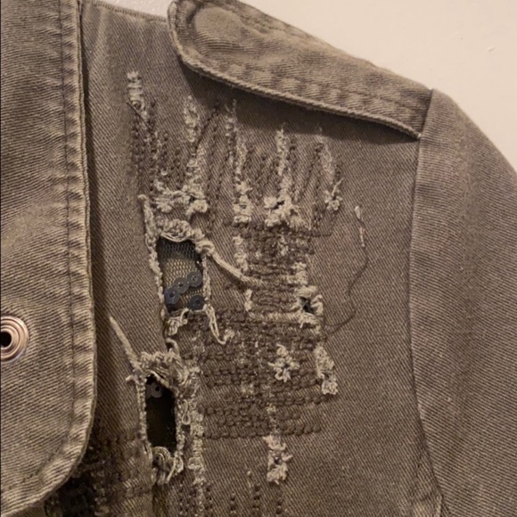 Distressed Green Army Style Jacket with Light Sequin - Picture 2 of 6
